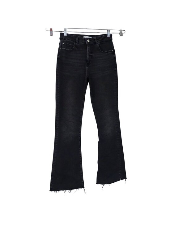 Zara Denim - Zara Black Washed Boot Flare Jeans Women Size 8 High Rise Raw Hem Denim Grunge